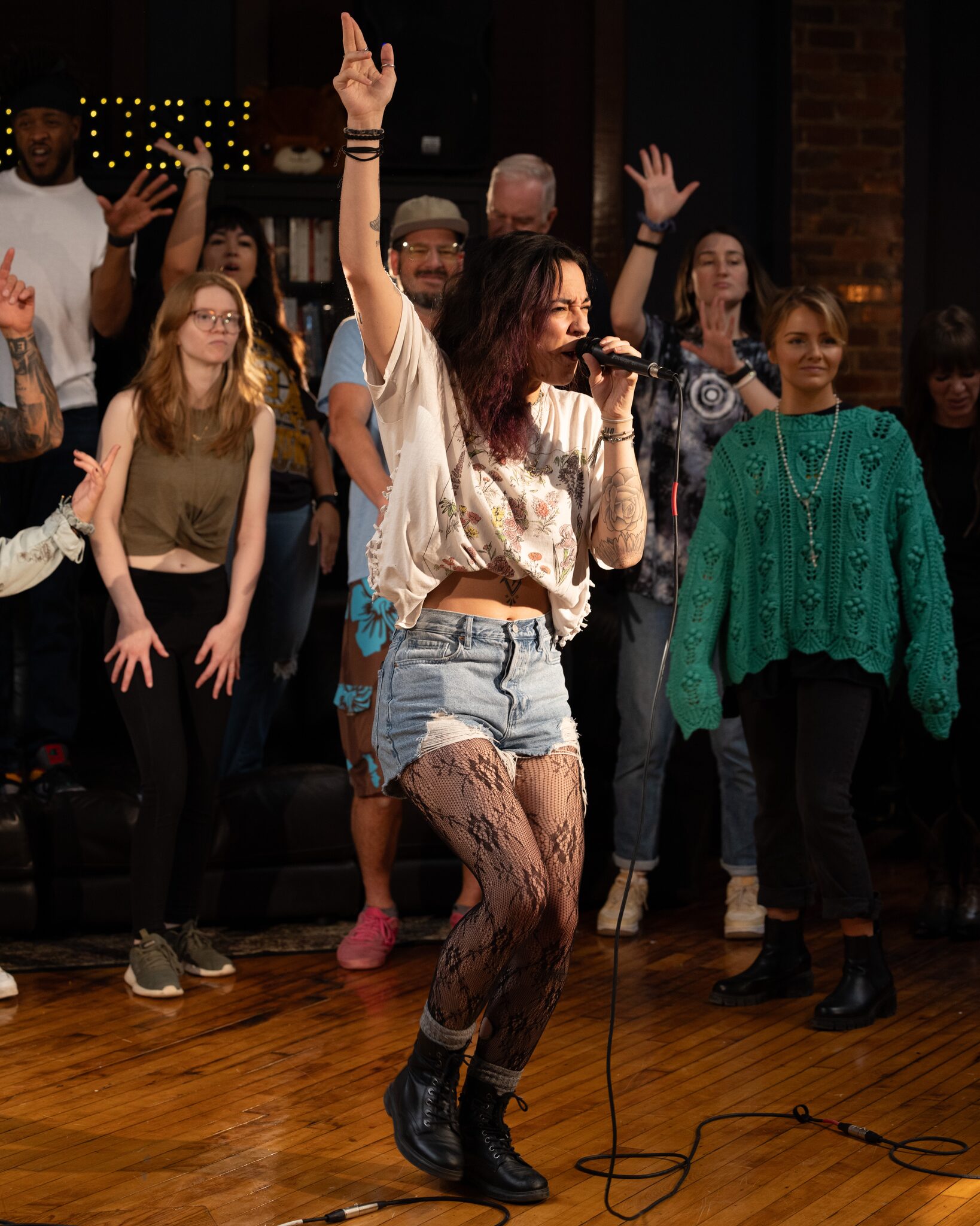 Live song performance with the crowd